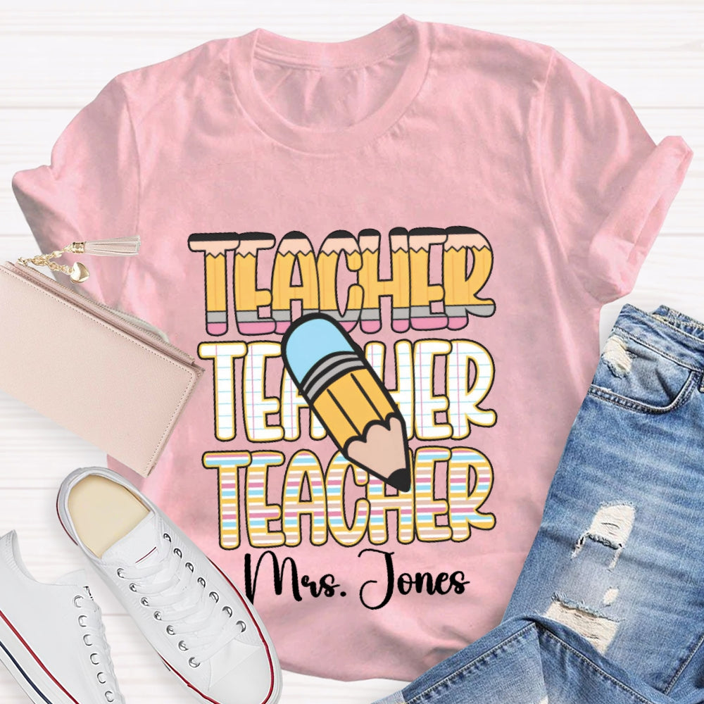 Personalized Name Colorful Stripe Print T-Shirt