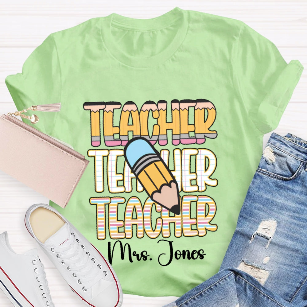 Personalized Name Colorful Stripe Print T-Shirt