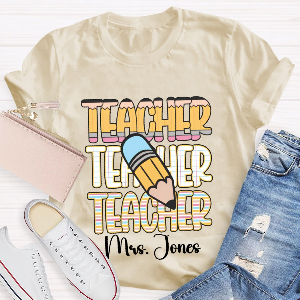 Personalized Name Colorful Stripe Print T-Shirt