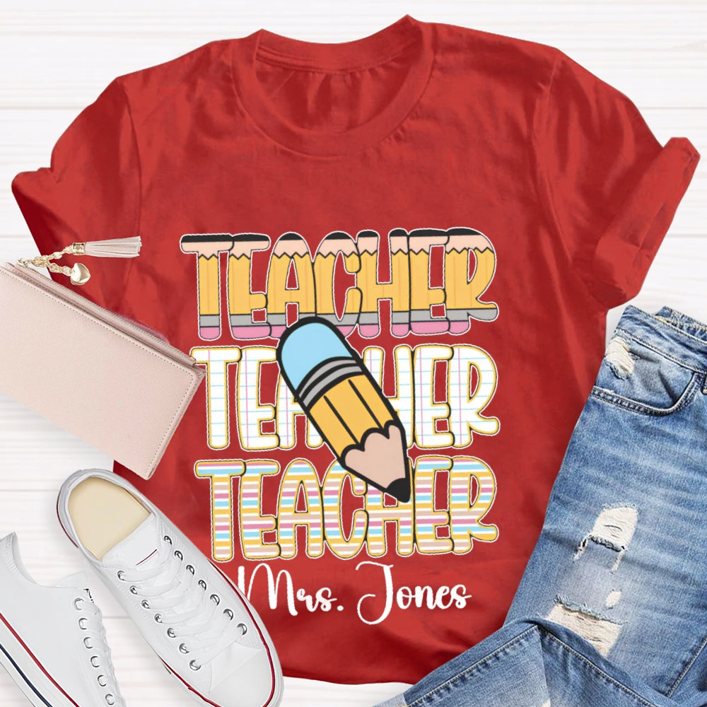 Personalized Name Colorful Stripe Print T-Shirt