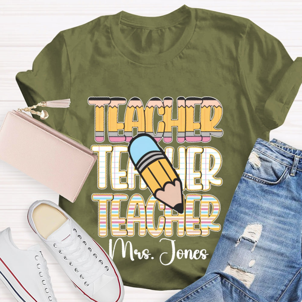 Personalized Name Colorful Stripe Print T-Shirt