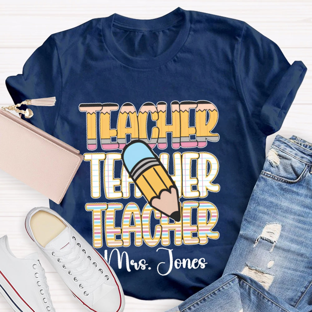 Personalized Name Colorful Stripe Print T-Shirt