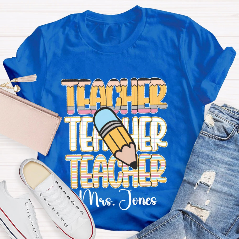 Personalized Name Colorful Stripe Print T-Shirt