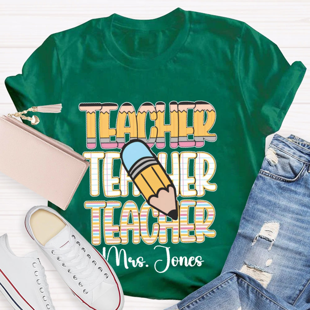 Personalized Name Colorful Stripe Print T-Shirt
