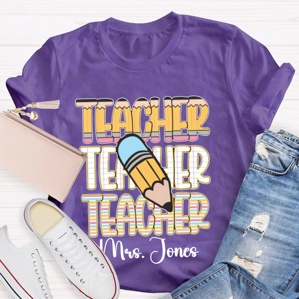 Personalized Name Colorful Stripe Print T-Shirt