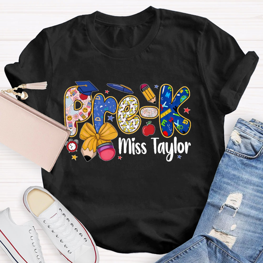 Personalized Name And Grade  Pre-K Letters Funny T-shirt