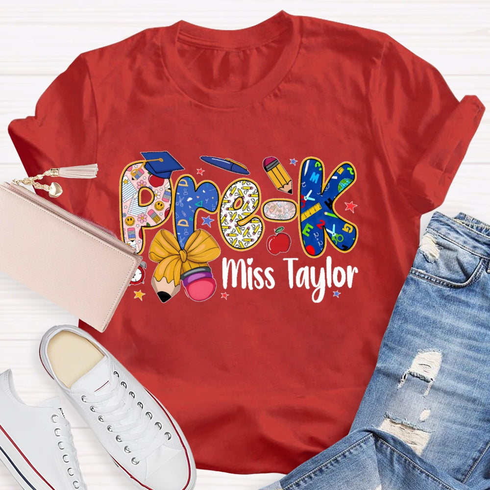 Personalized Name And Grade  Pre-K Letters Funny T-shirt