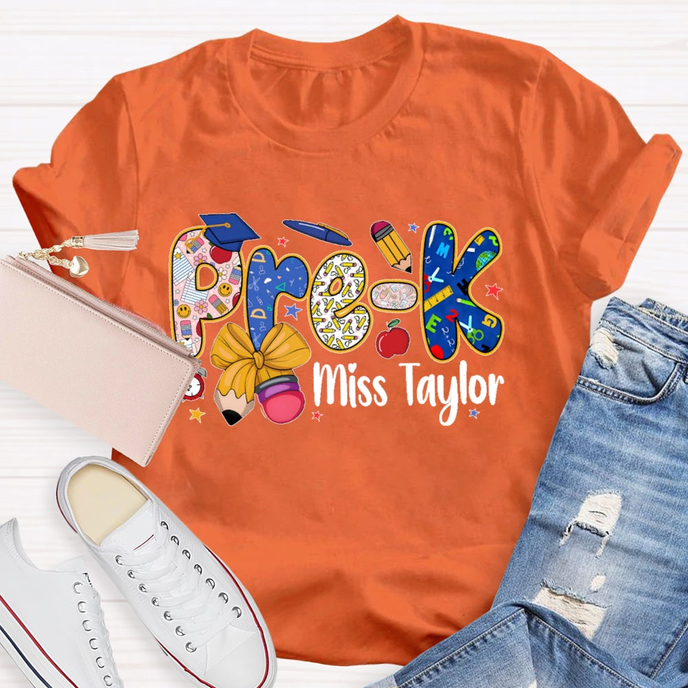 Personalized Name And Grade  Pre-K Letters Funny T-shirt