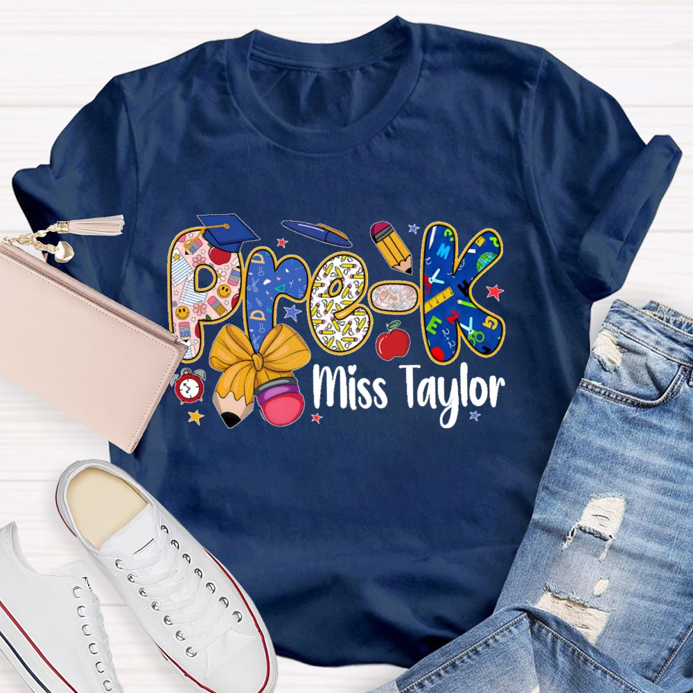 Personalized Name And Grade  Pre-K Letters Funny T-shirt