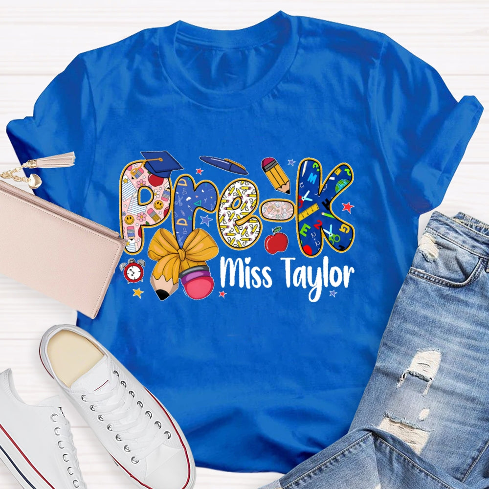 Personalized Name And Grade  Pre-K Letters Funny T-shirt