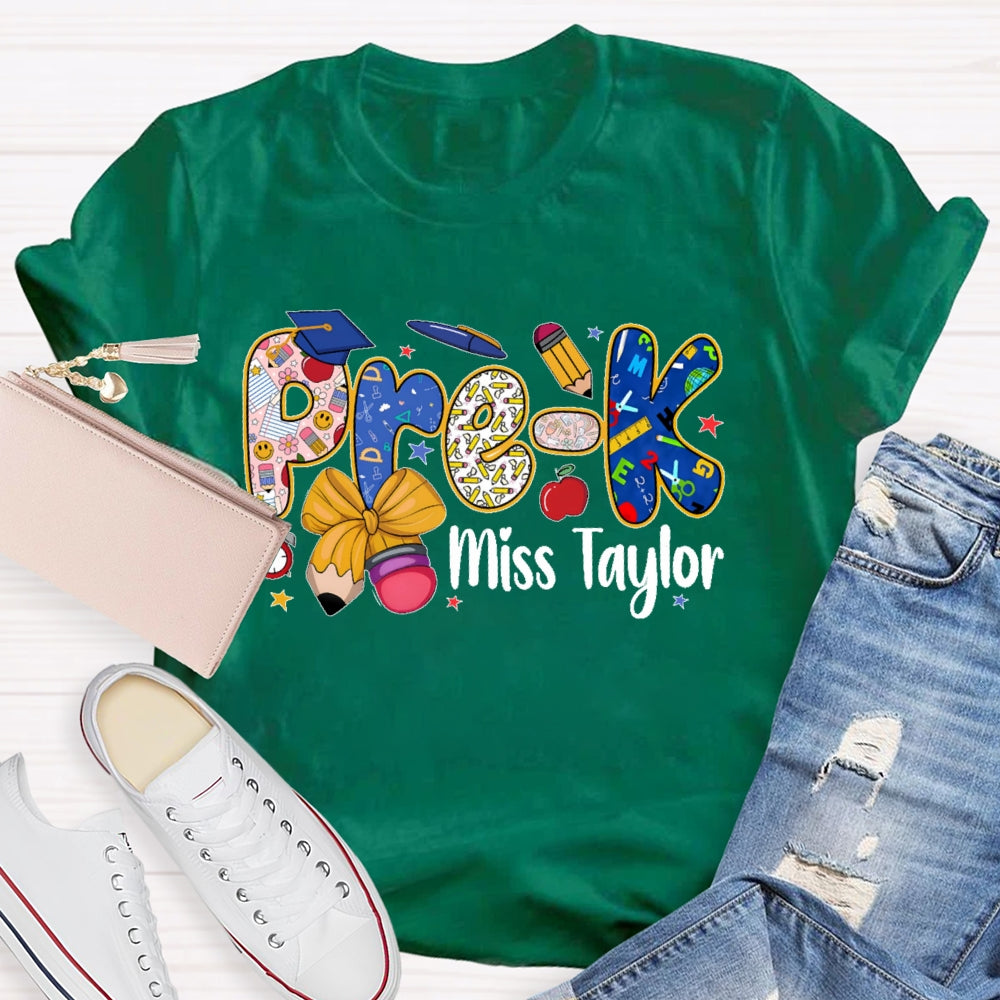 Personalized Name And Grade  Pre-K Letters Funny T-shirt