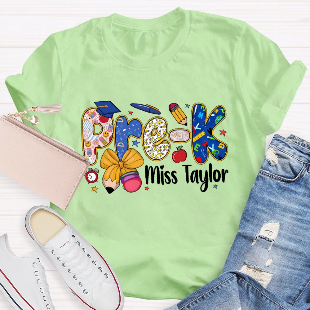 Personalized Name And Grade  Pre-K Letters Funny T-shirt