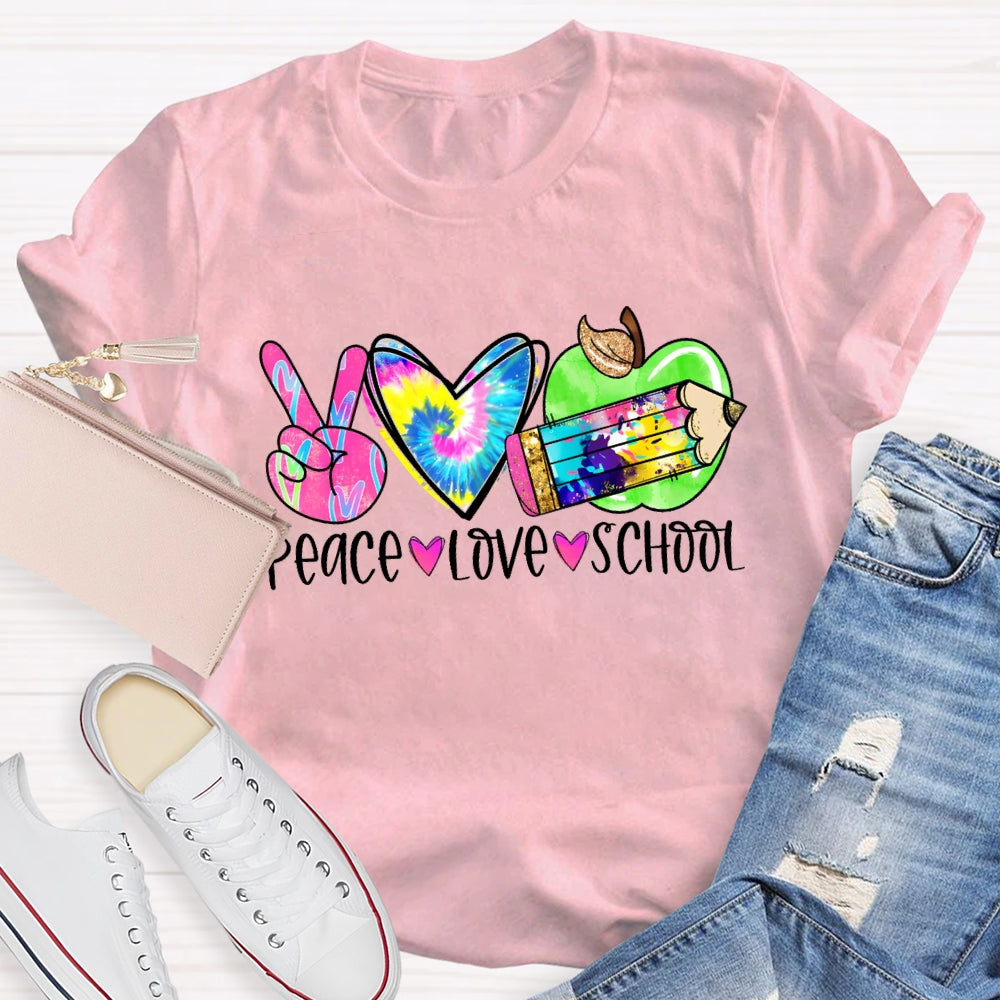 Peace Love School Colorful T-shirt