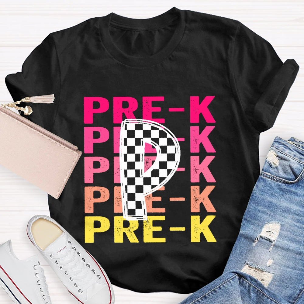 Personalized Grade Pre-K Gradient Letters T-shirt