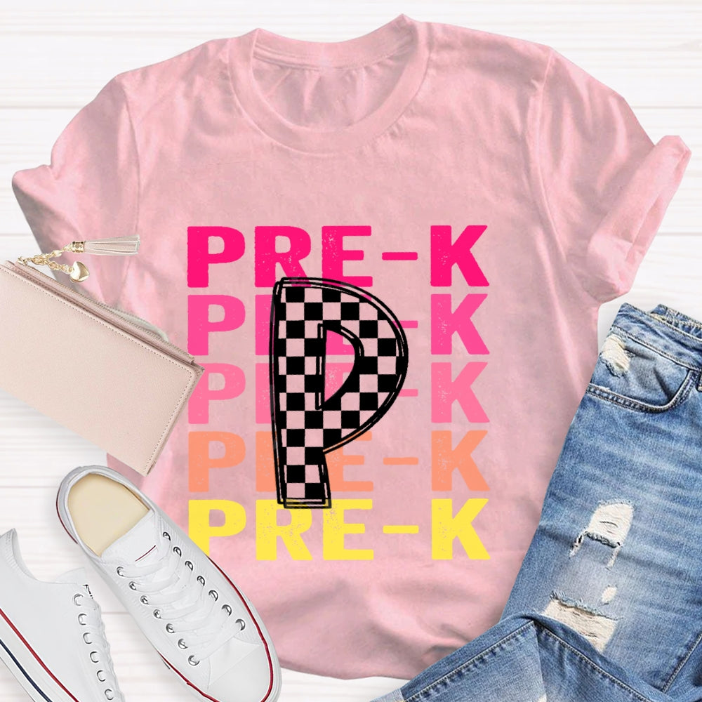 Personalized Grade Pre-K Gradient Letters T-shirt