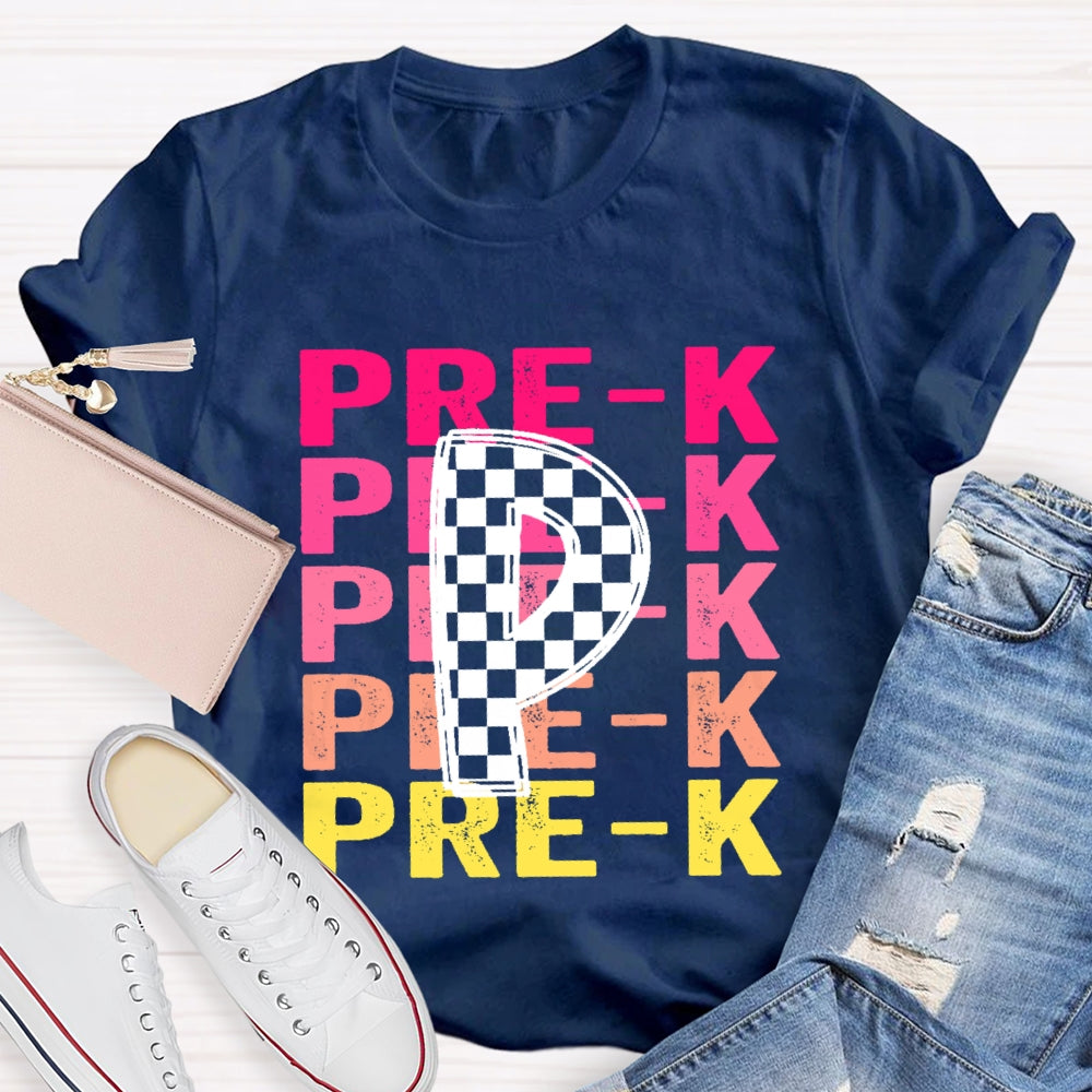 Personalized Grade Pre-K Gradient Letters T-shirt