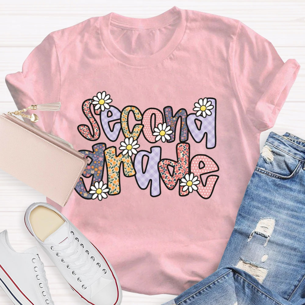 Personalized Grade Second Grade Floral Funny T-shirt