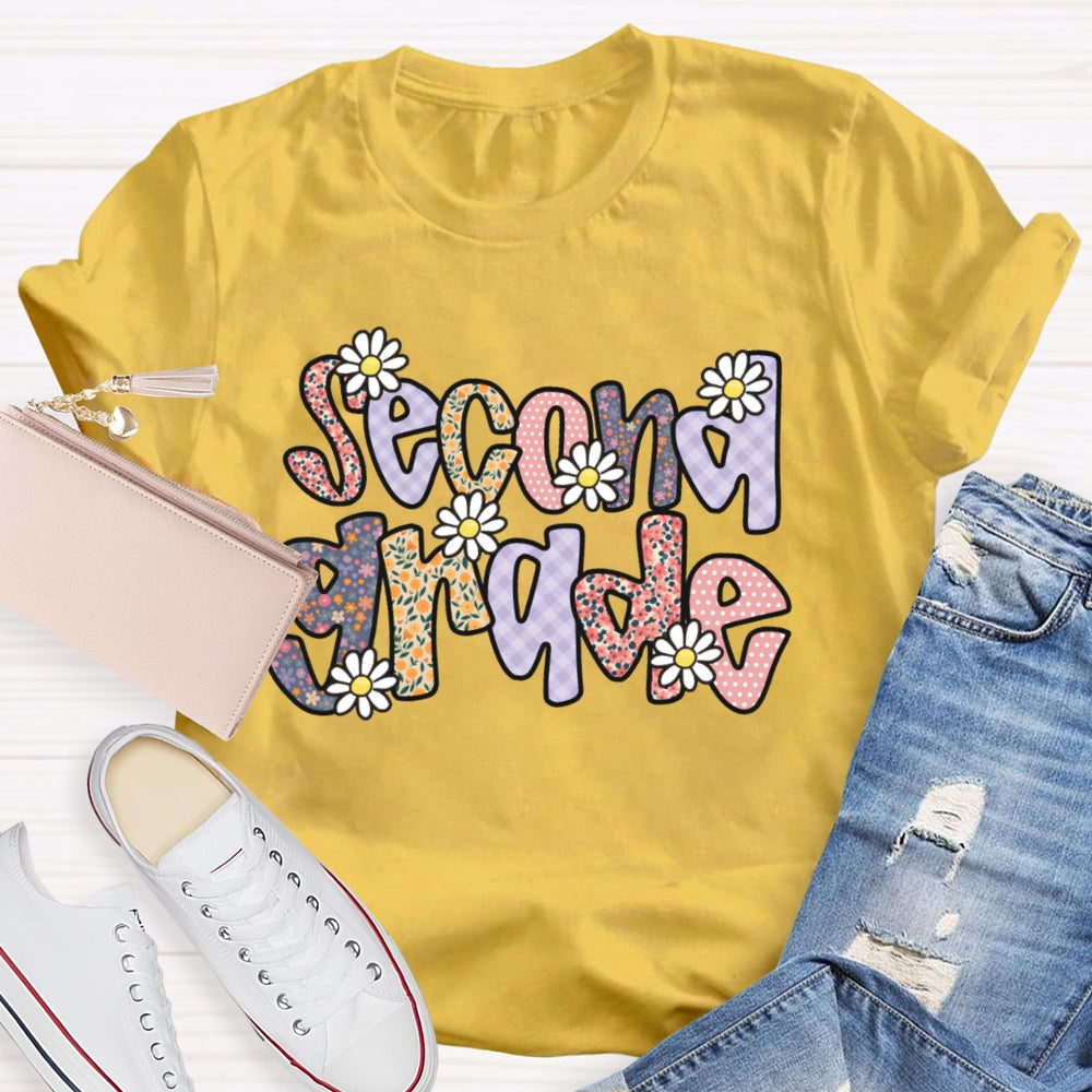 Personalized Grade Second Grade Floral Funny T-shirt