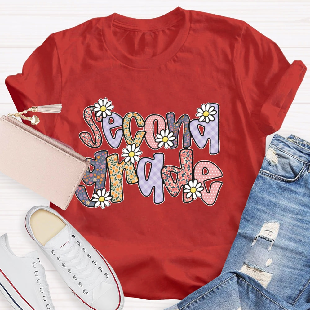 Personalized Grade Second Grade Floral Funny T-shirt