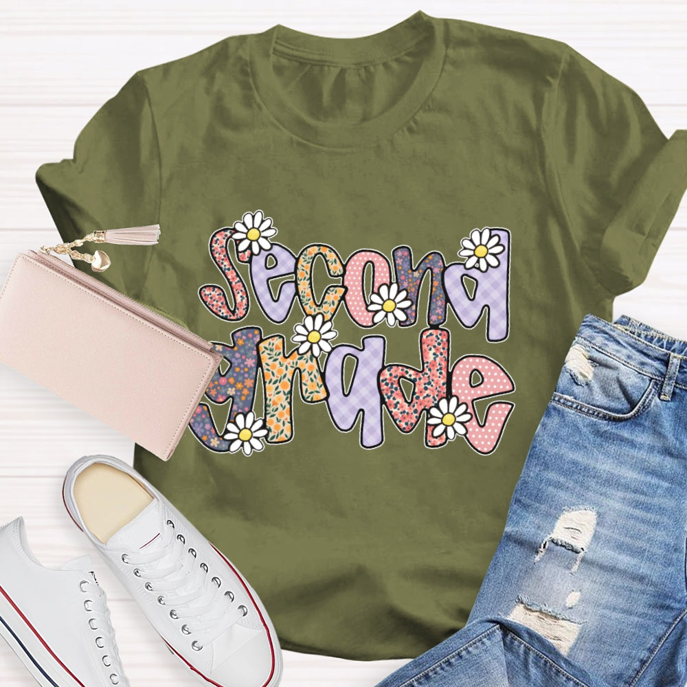 Personalized Grade Second Grade Floral Funny T-shirt