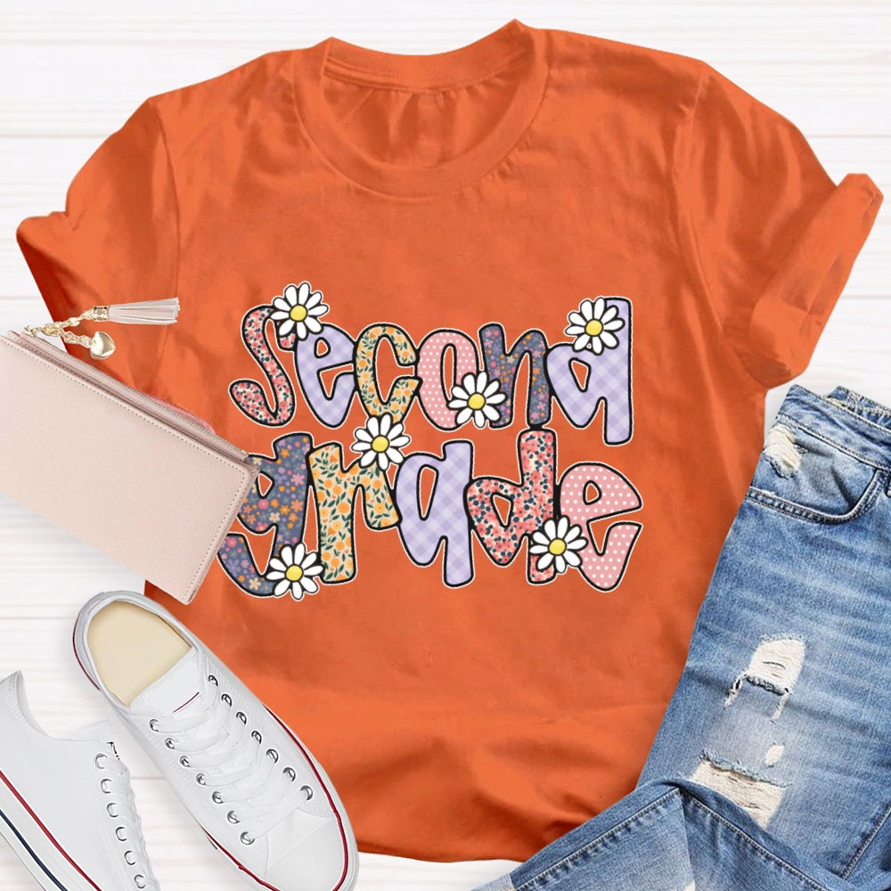 Personalized Grade Second Grade Floral Funny T-shirt