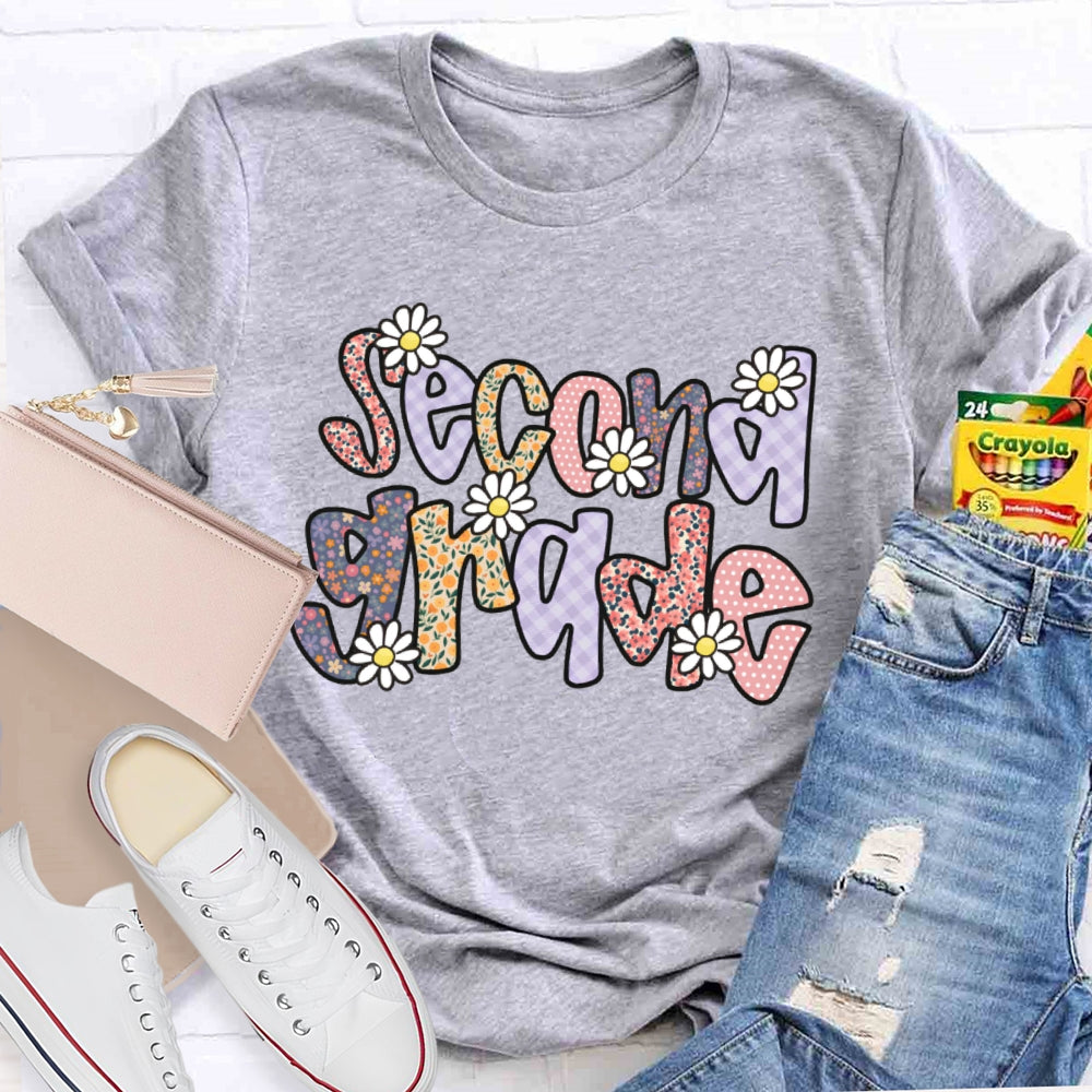 Personalized Grade Second Grade Floral Funny T-shirt