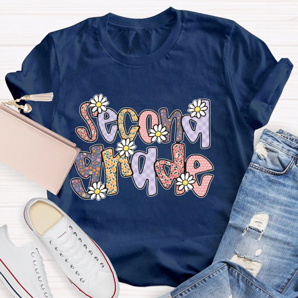 Personalized Grade Second Grade Floral Funny T-shirt