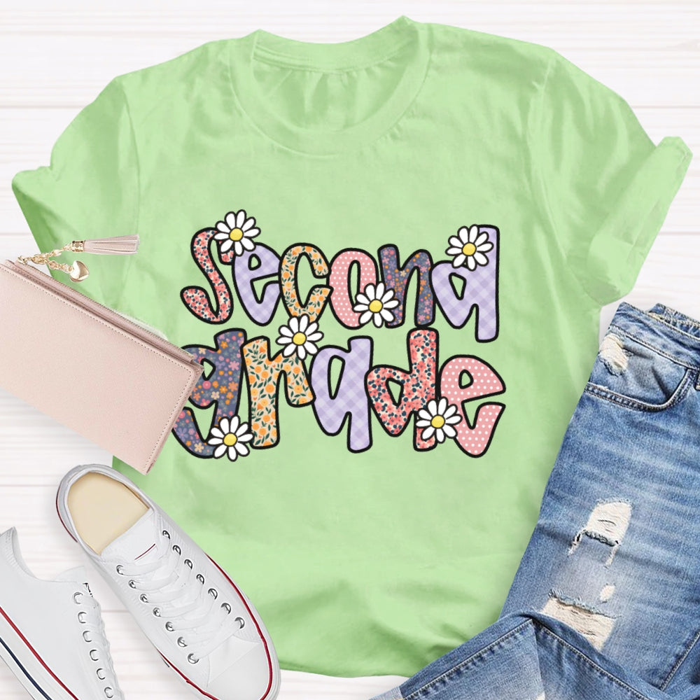 Personalized Grade Second Grade Floral Funny T-shirt