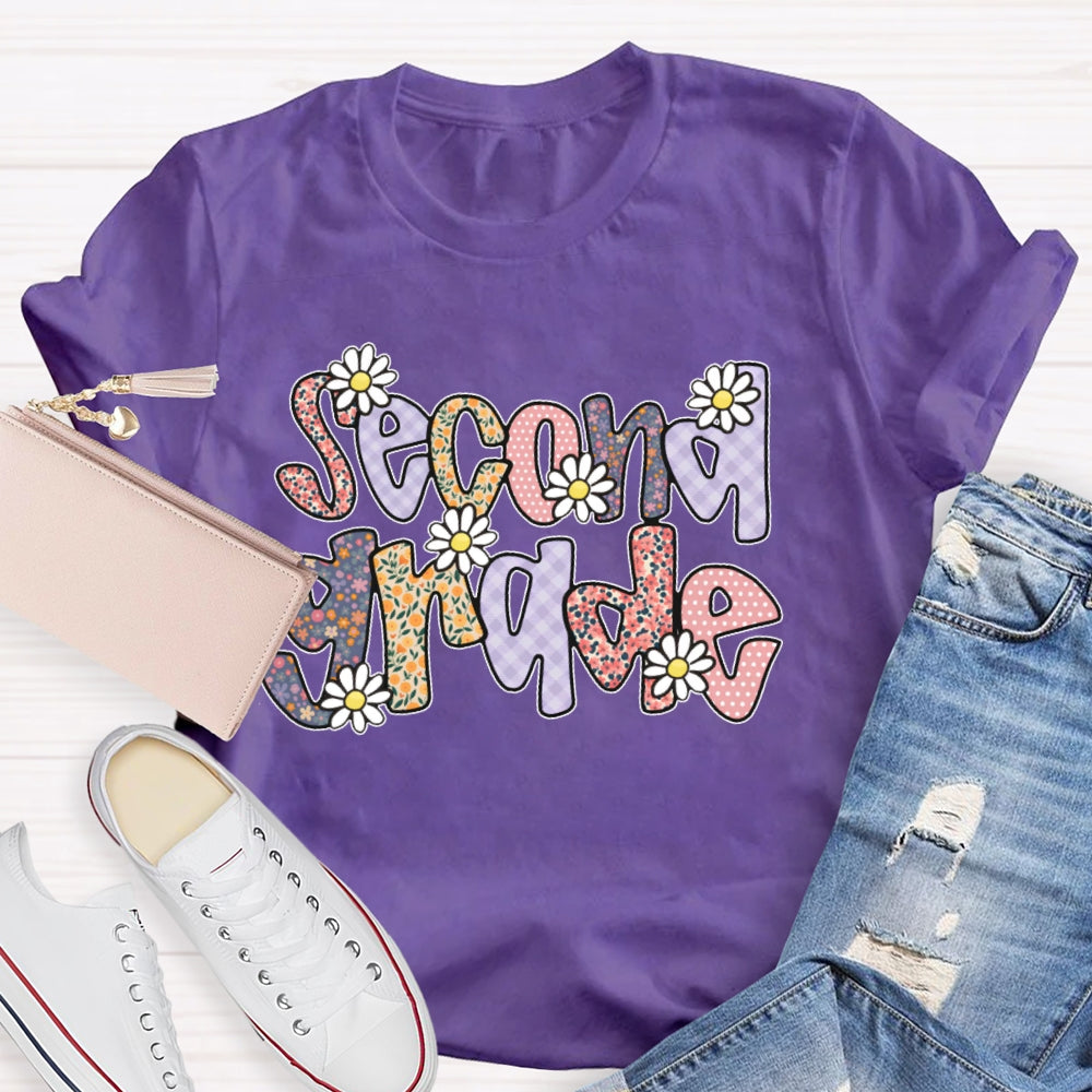 Personalized Grade Second Grade Floral Funny T-shirt