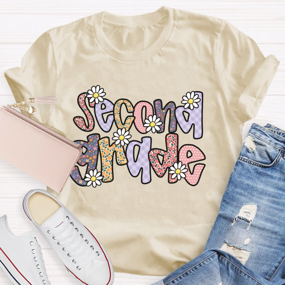 Personalized Grade Second Grade Floral Funny T-shirt