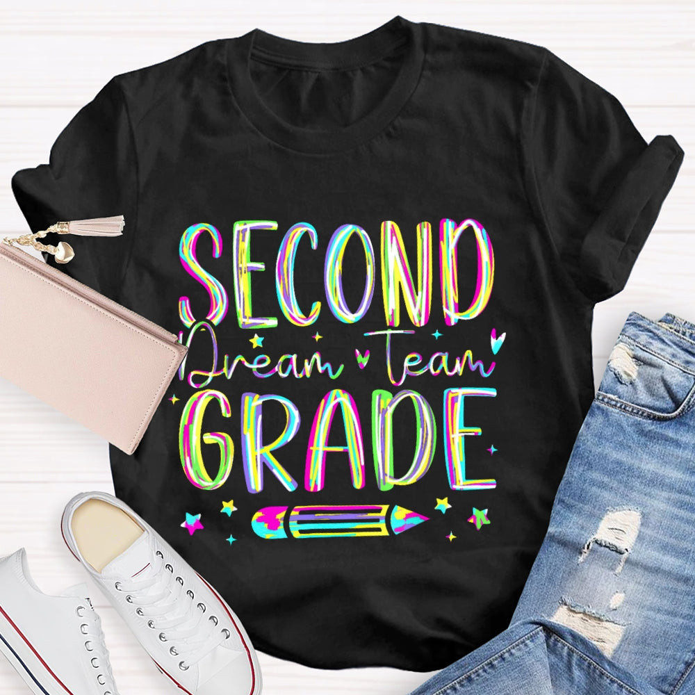 Personalized Grade Second Grade Dream Team Colored letters T-shirt