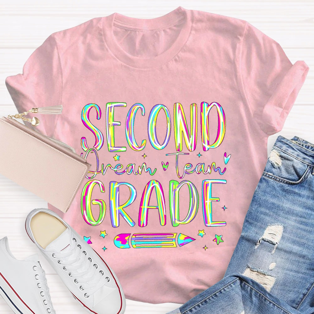 Personalized Grade Second Grade Dream Team Colored letters T-shirt
