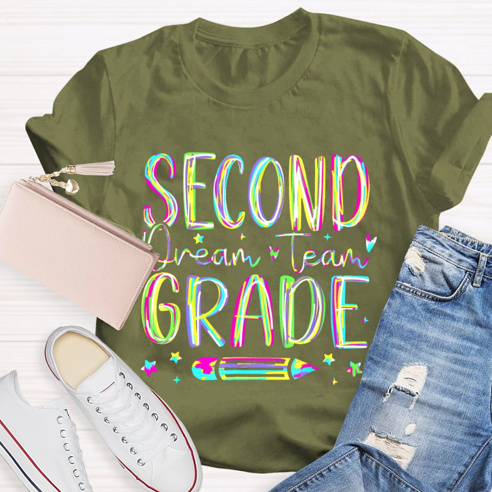 Personalized Grade Second Grade Dream Team Colored letters T-shirt