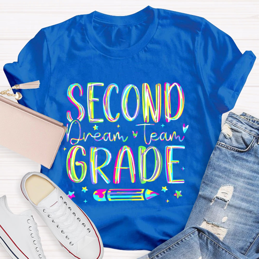Personalized Grade Second Grade Dream Team Colored letters T-shirt