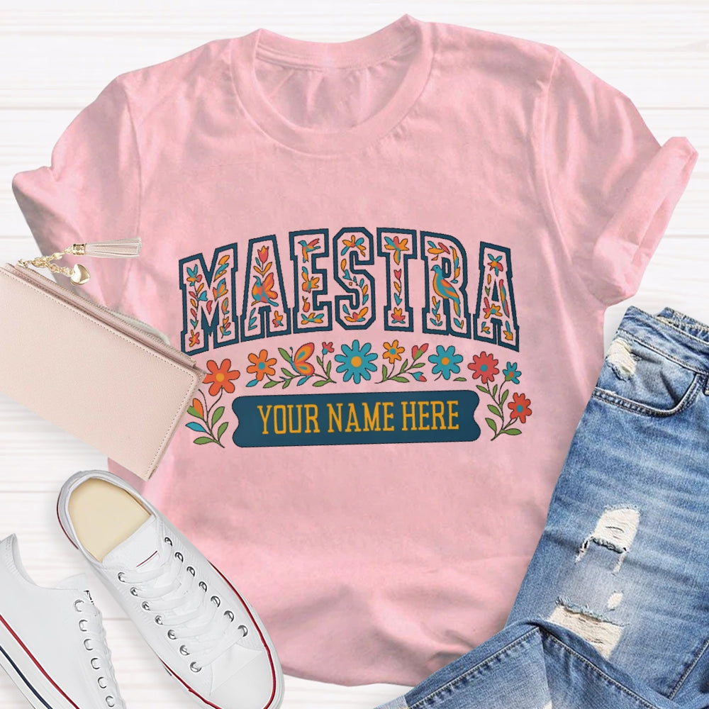 Personalized Name Maestra Floral Letters T-shirt