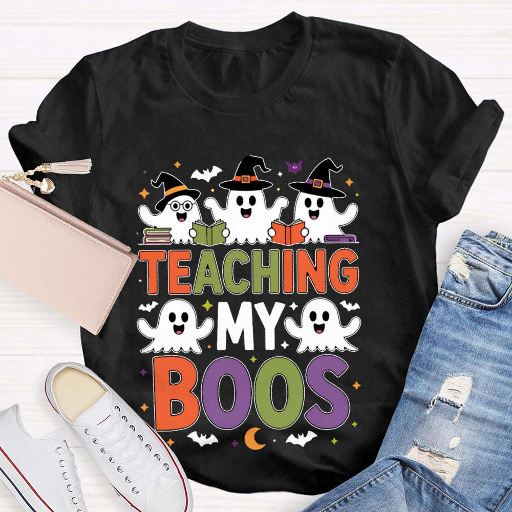 Teaching My Boos Cute Book Ghost Groovy Teacher Halloween T-shirt