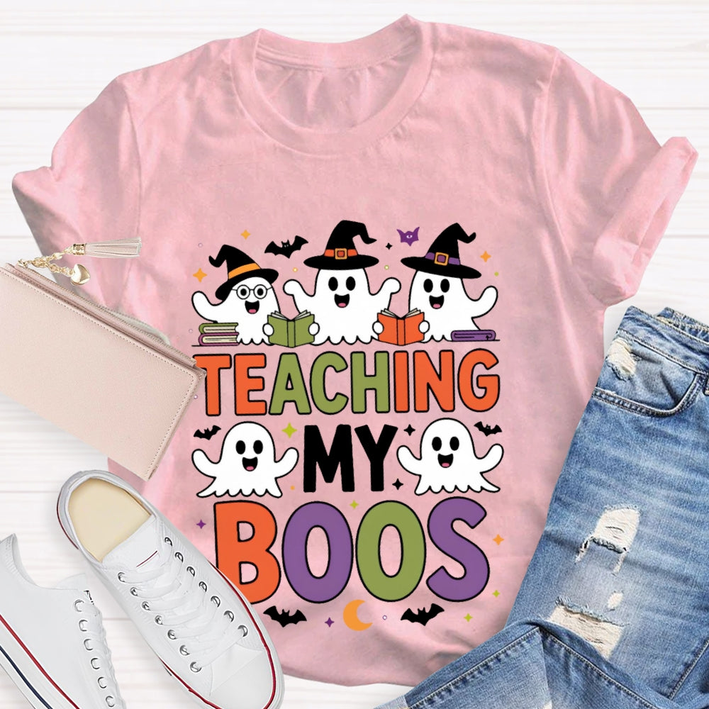 Teaching My Boos Cute Book Ghost Groovy Teacher Halloween T-shirt