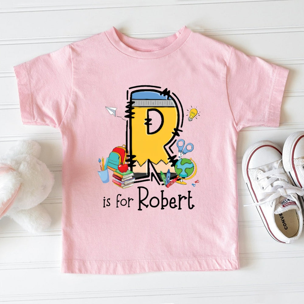 Personalized Name R Is For Robert Small School Bag And Books Toddler T-shirts