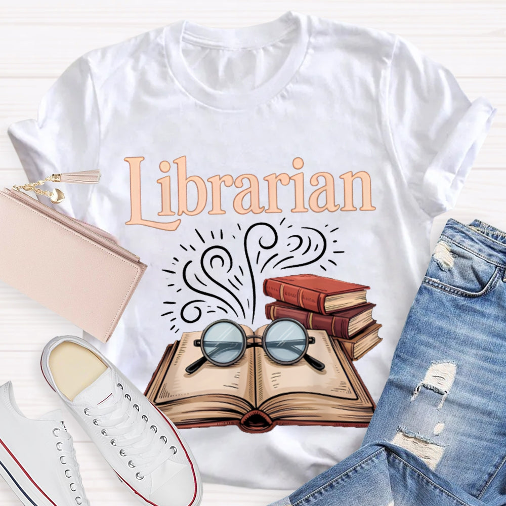 Librarian Glasses And Books T-shirt