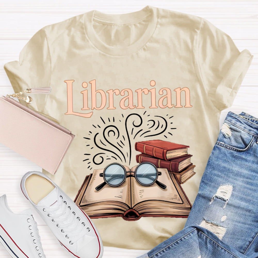 Librarian Glasses And Books T-shirt