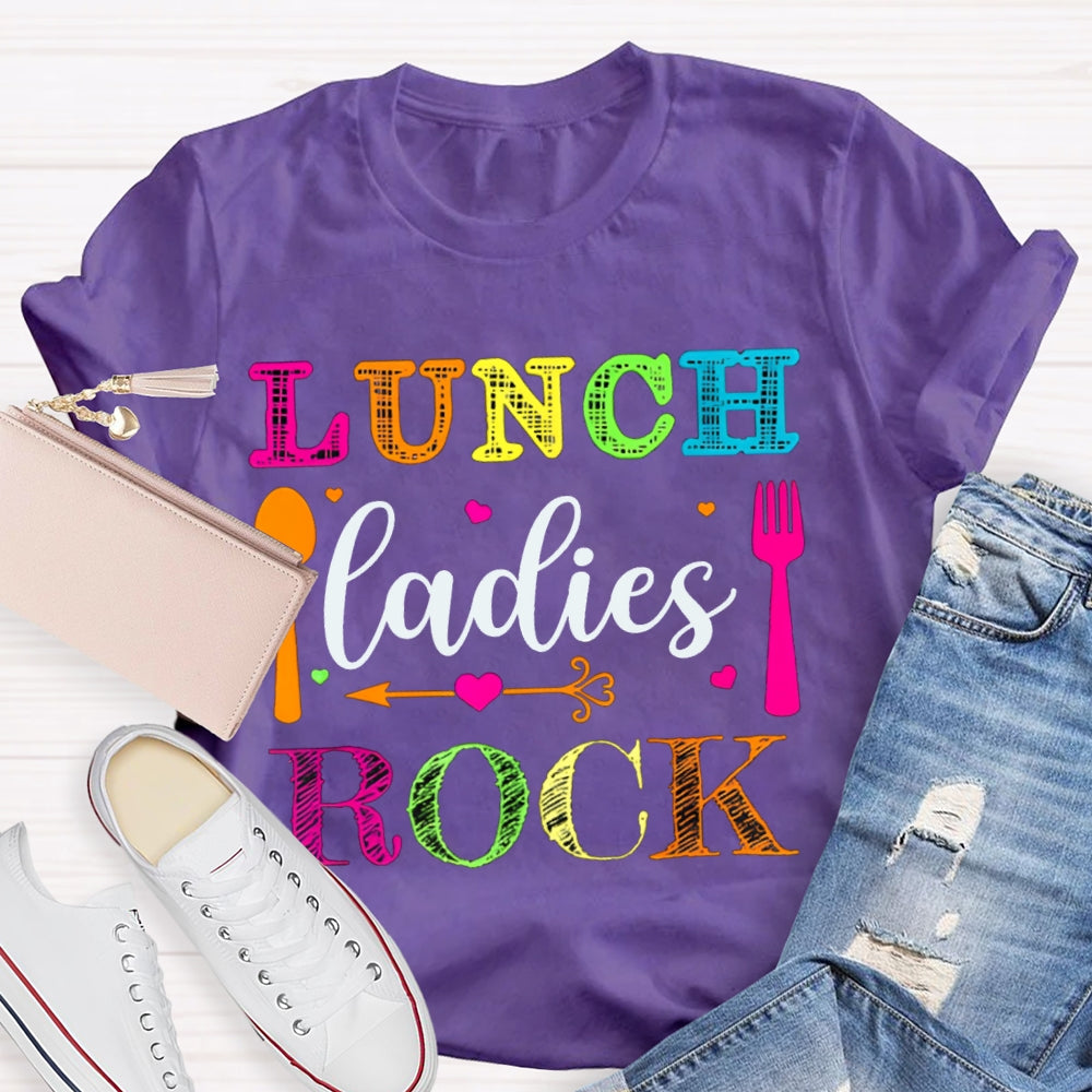 Lunch Ladies Rock Colorful Letters And Spoon T-shirt