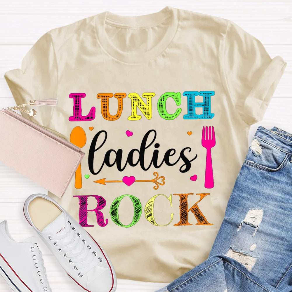 Lunch Ladies Rock Colorful Letters And Spoon T-shirt