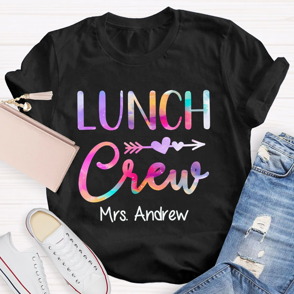 Personalized Name Lunch Crew Colorful Gradient Letters T-shirt