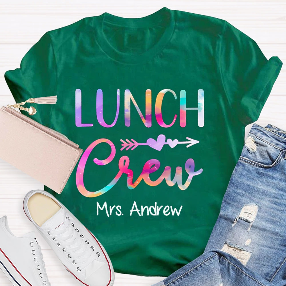 Personalized Name Lunch Crew Colorful Gradient Letters T-shirt