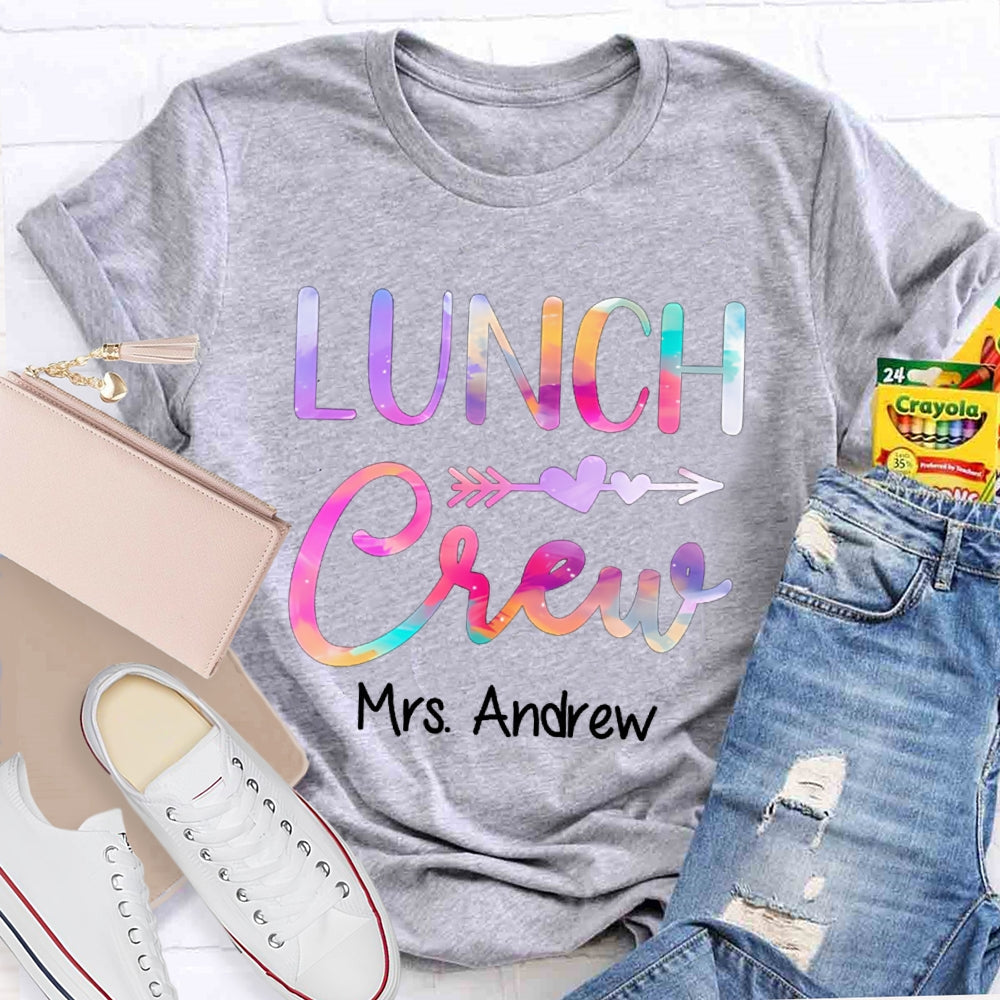 Personalized Name Lunch Crew Colorful Gradient Letters T-shirt
