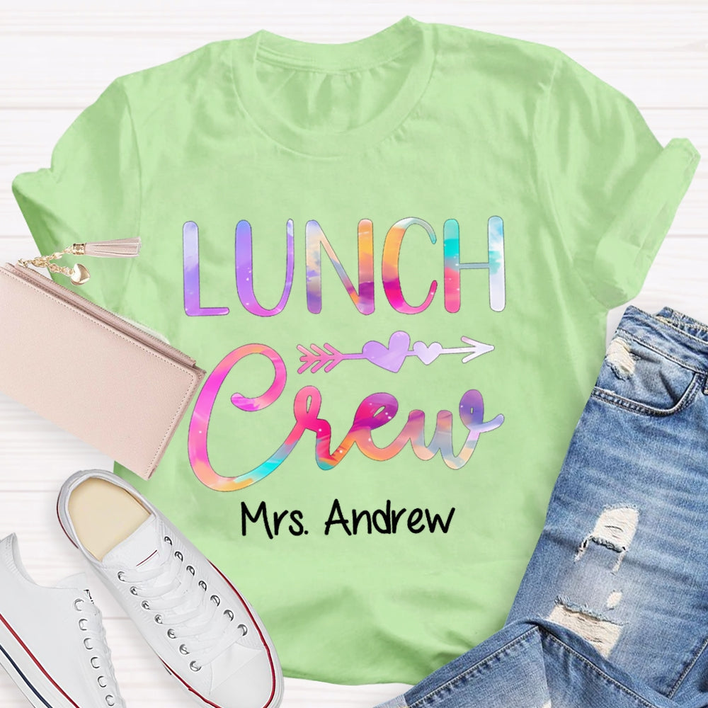 Personalized Name Lunch Crew Colorful Gradient Letters T-shirt