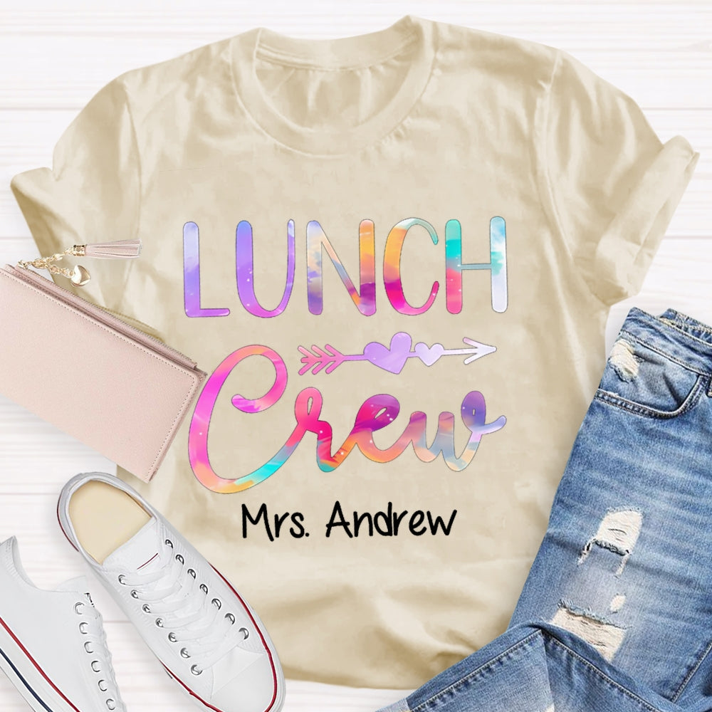 Personalized Name Lunch Crew Colorful Gradient Letters T-shirt