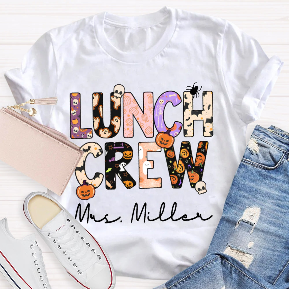Personalized Name Lunch Crew Fun Letters Halloween T-shirt