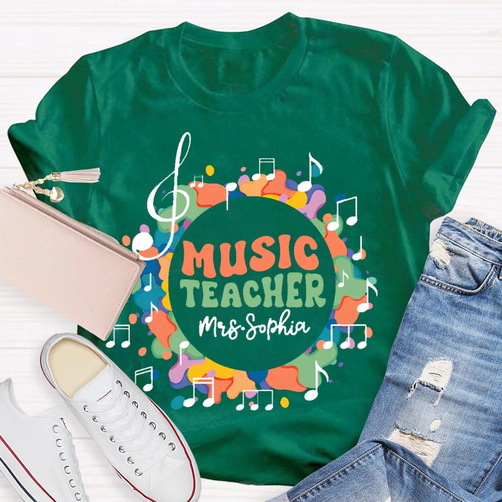 Personalized Name Music Teacher Musical Notes Funny  T-shirt
