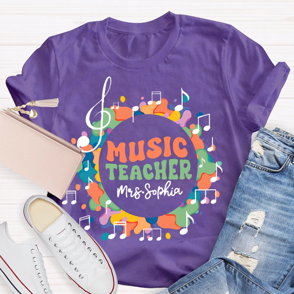 Personalized Name Music Teacher Musical Notes Funny  T-shirt